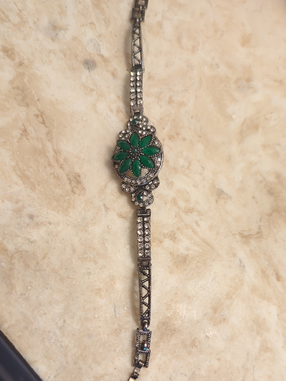 Green Crystal Flower Bracelet - Women's Jewelry